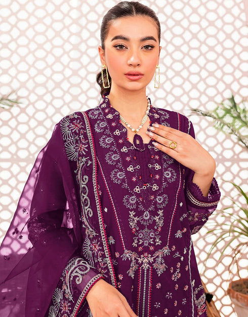 Purple Faux Georgette Pant Straight Closure View