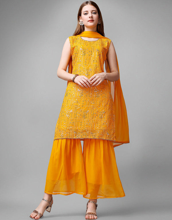 Mustard Georgette Sharara Suit