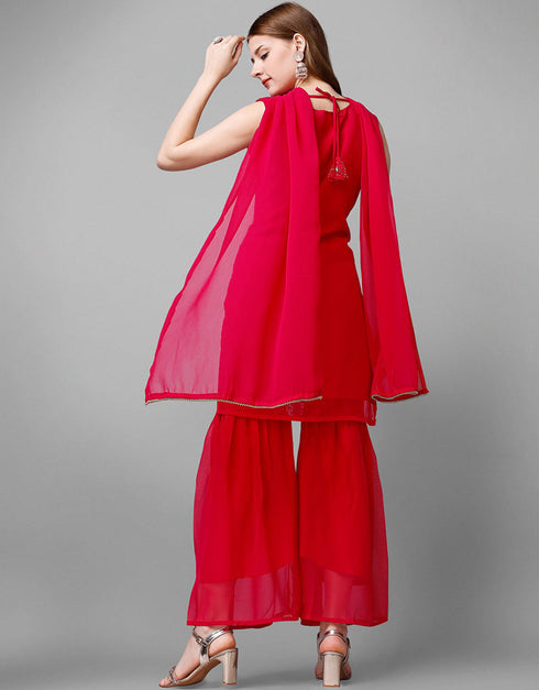 Pink Georgette Sharara Suit Back View