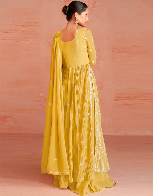 Yellow Faux Georgette Palazzo Straight Closure View