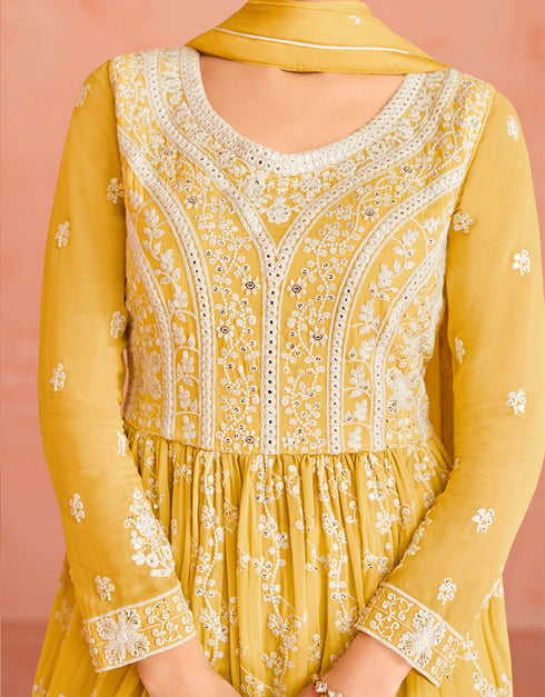 Yellow Faux Georgette Palazzo Straight Back View