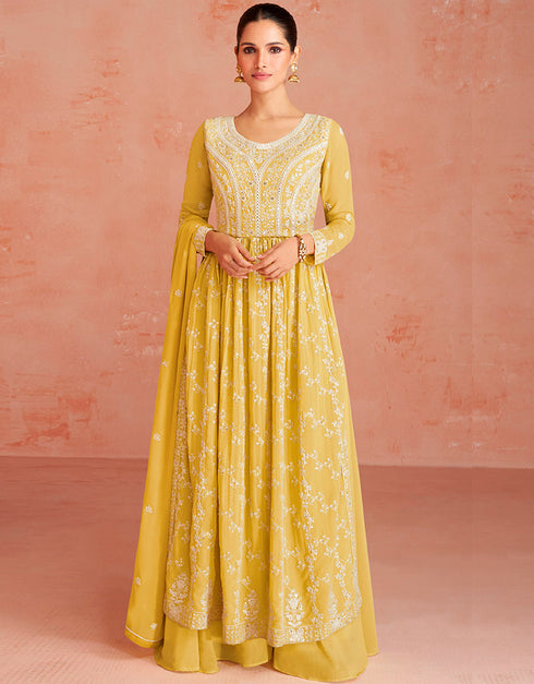 Yellow Faux Georgette Palazzo Straight