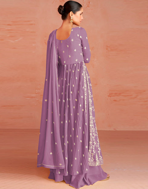 Purple Faux Georgette Palazzo Straight Closure View