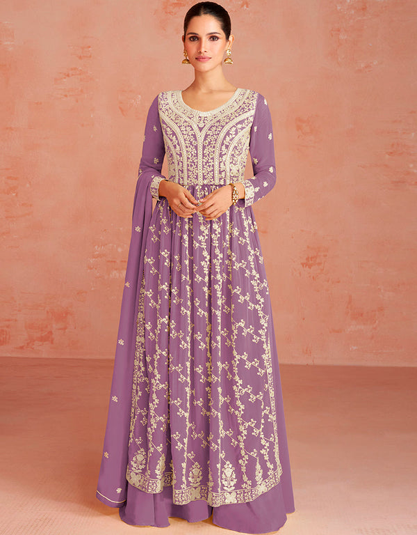 Purple Faux Georgette Palazzo Straight