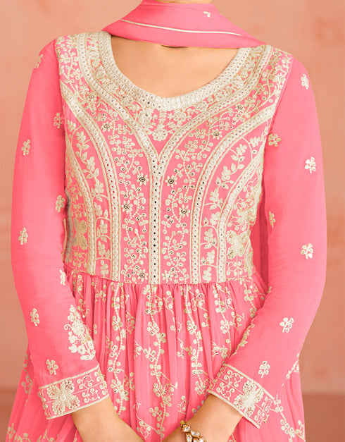 Pink Faux Georgette Palazzo Straight Back View