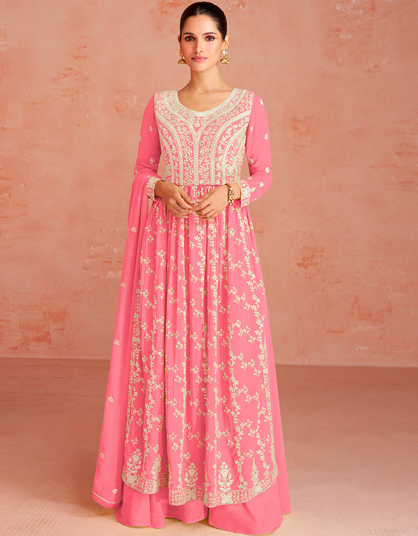 Pink Faux Georgette Palazzo Straight