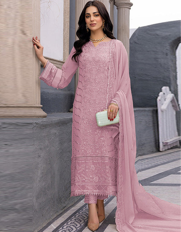Pink Faux Georgette Pant Straight