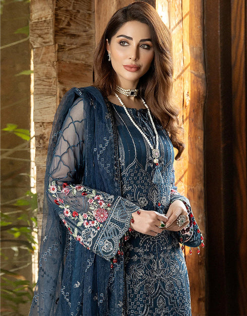 Blue Dianne Faux Georgette Pant Straight Closure View