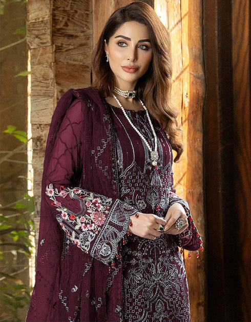 Wine Faux Georgette Pant Straight Closure View