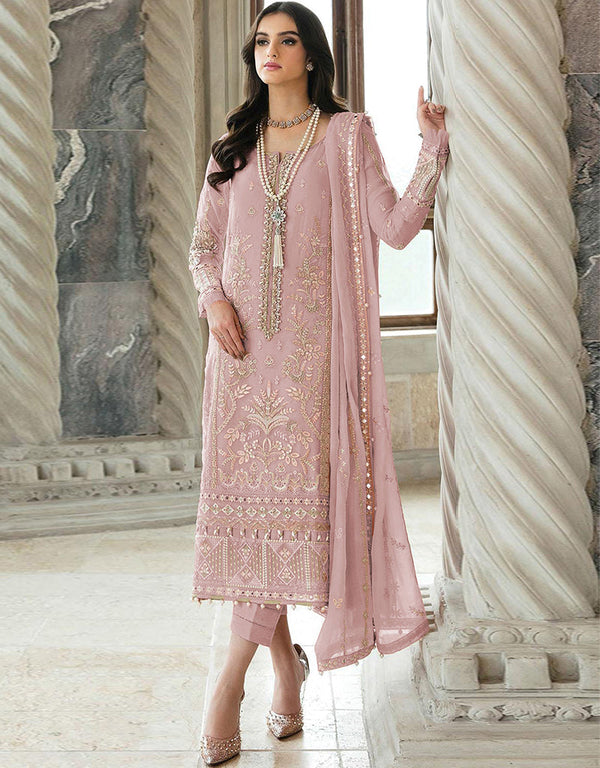 Pink Faux Georgette Pant Pakistani Suit