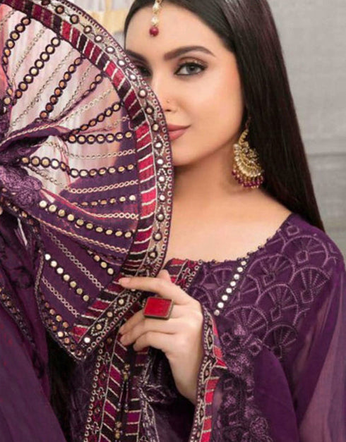 Purple Faux Georgette Pant Straight Closure View