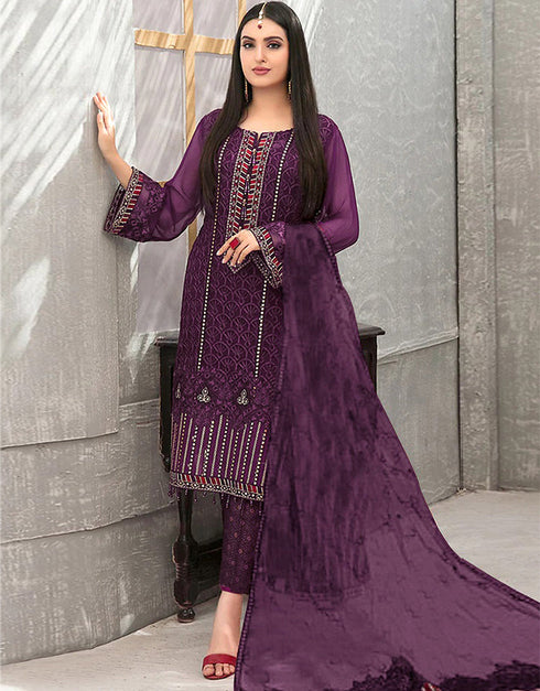 Purple Faux Georgette Pant Straight