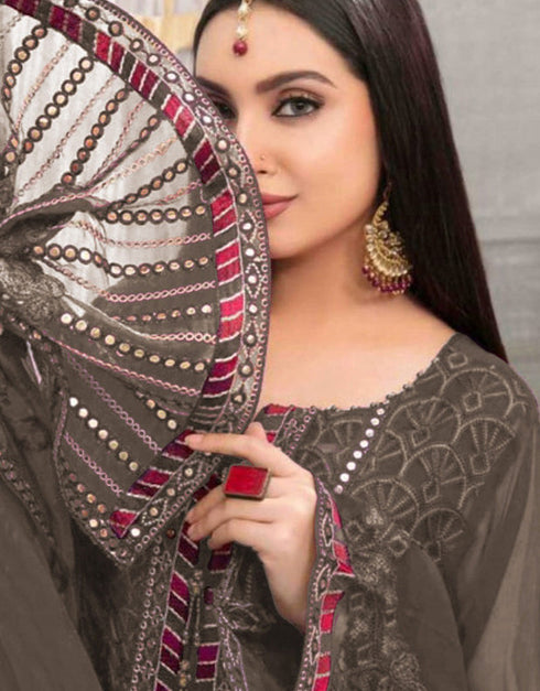 Brown Faux Georgette Pant Straight Closure View