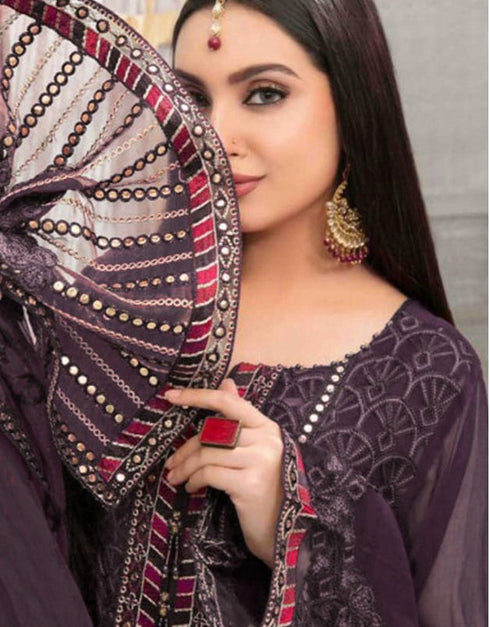 Wine Faux Georgette Pant Straight Closure View