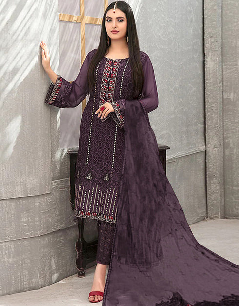 Wine Faux Georgette Pant Straight