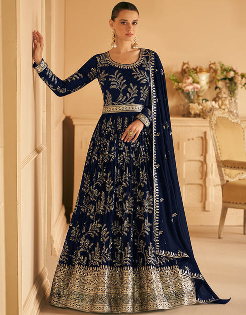 Blue Faux Georgette Pant Anarkali