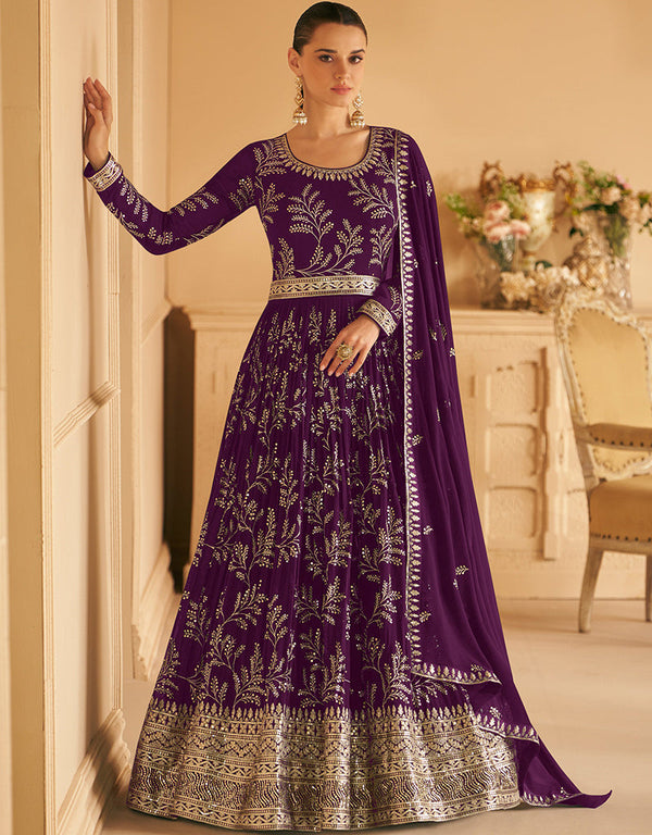 Purple Faux Georgette Pant Anarkali