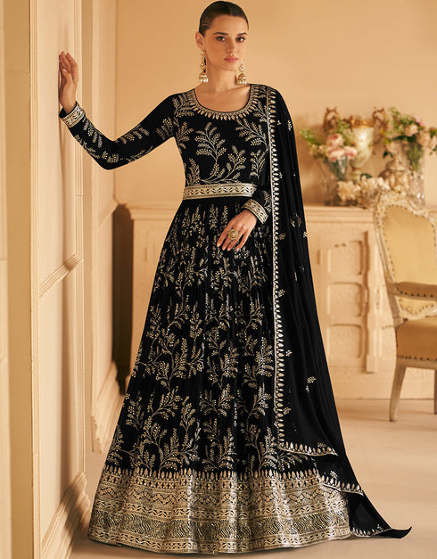 Black Faux Georgette Pant Anarkali