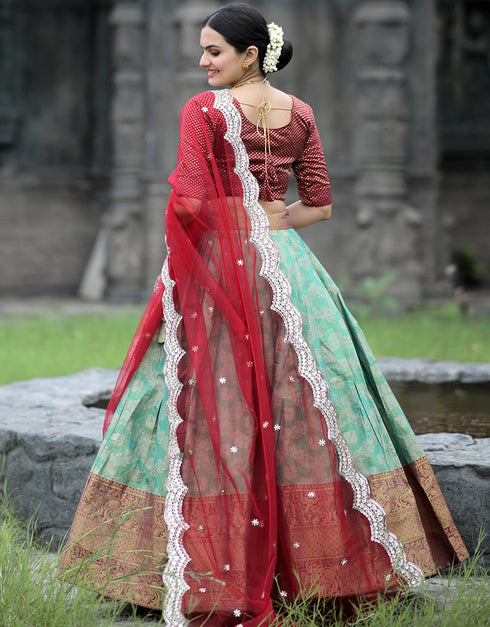 Maroon Dola Silk Lehenga Choli Back View
