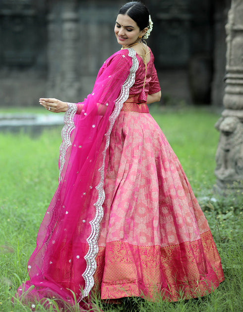 Pink Dola Silk Lehenga Choli Back View