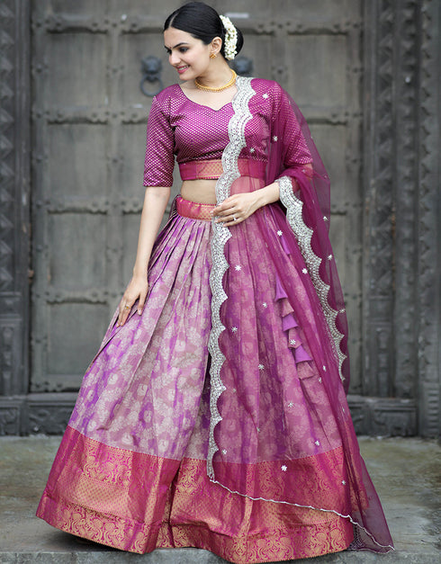 Purple Dola Silk Lehenga Choli Closure View