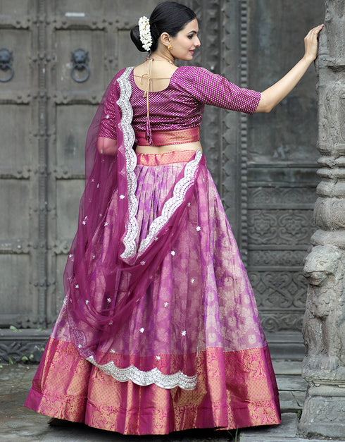 Purple Dola Silk Lehenga Choli Back View