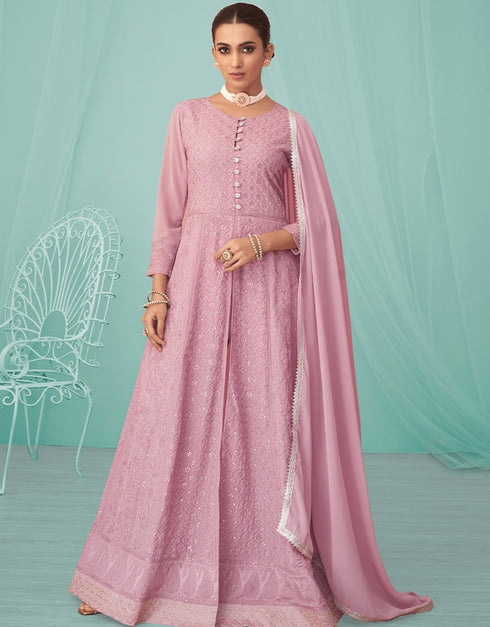 Pink Real Georgette Pant Suit
