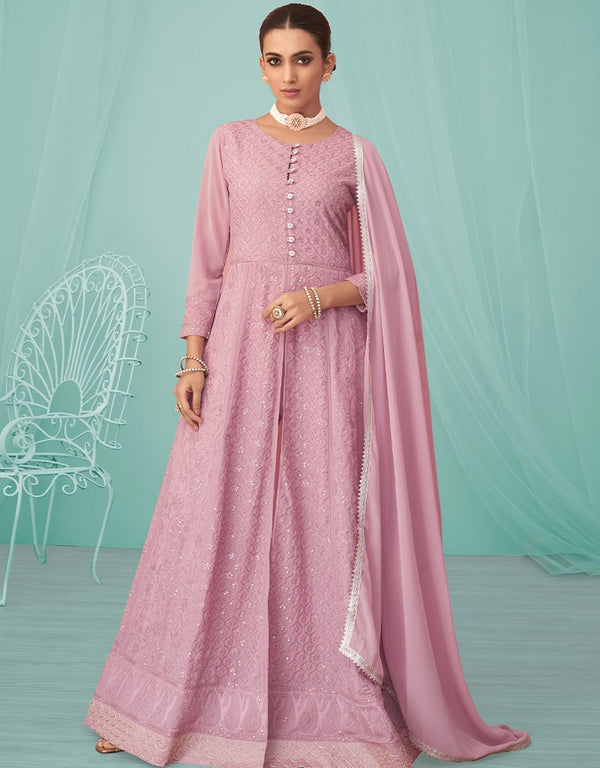 Pink Real Georgette Pant Suit