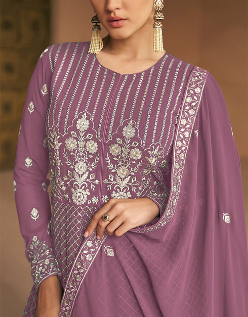 Mauve Faux Georgette Pant Anarkali Closure View