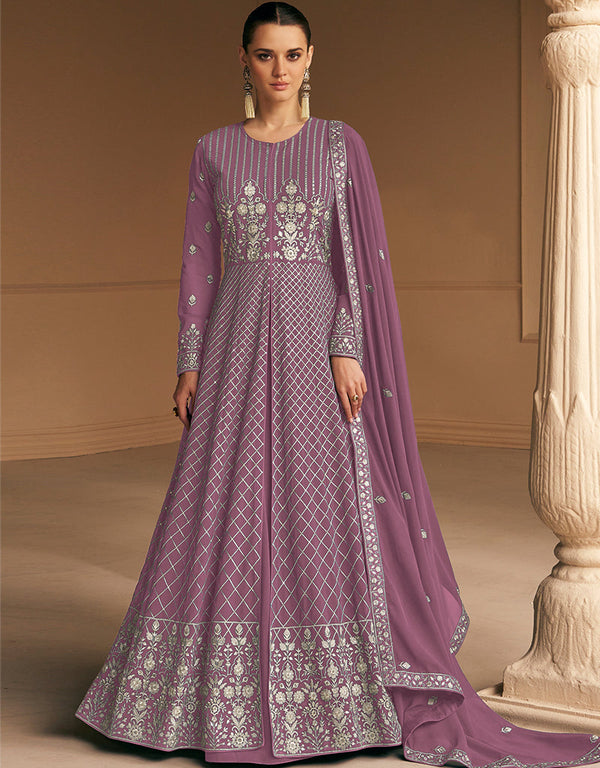 Mauve Faux Georgette Pant Anarkali