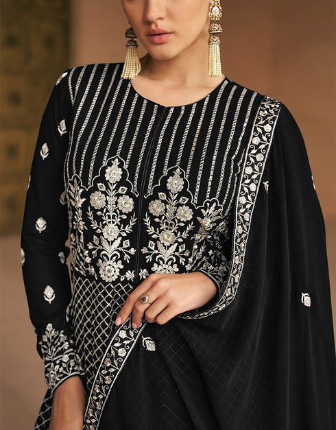 Black Faux Georgette Pant Anarkali Closure View