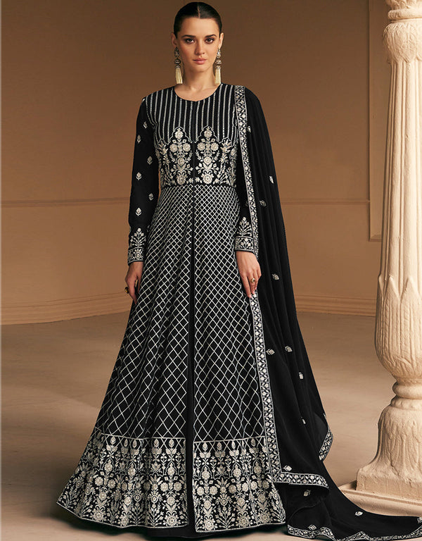 Black Faux Georgette Pant Anarkali