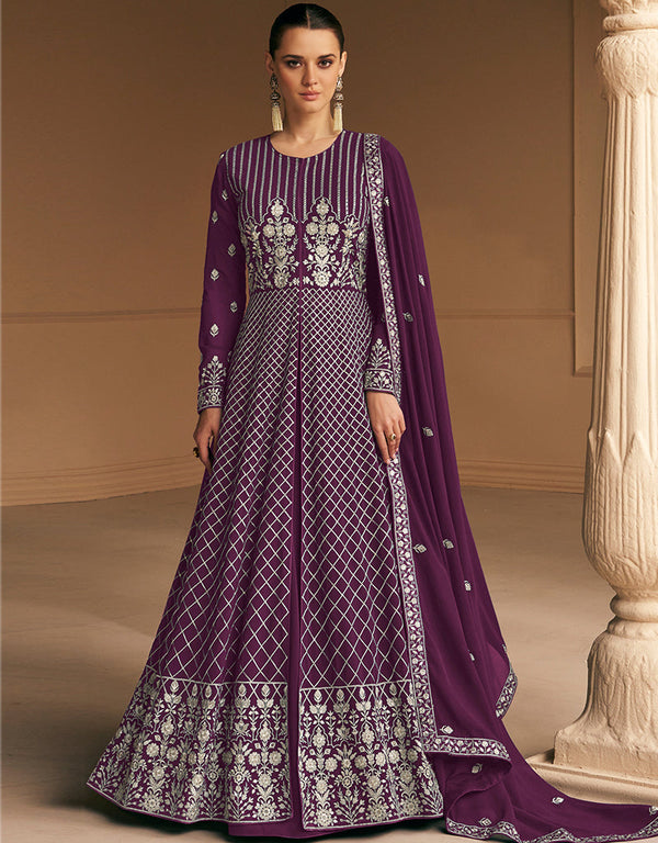 Purple Faux Georgette Pant Anarkali