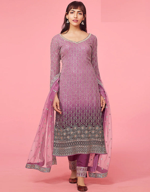 Purple Faux Georgette Pant Straight