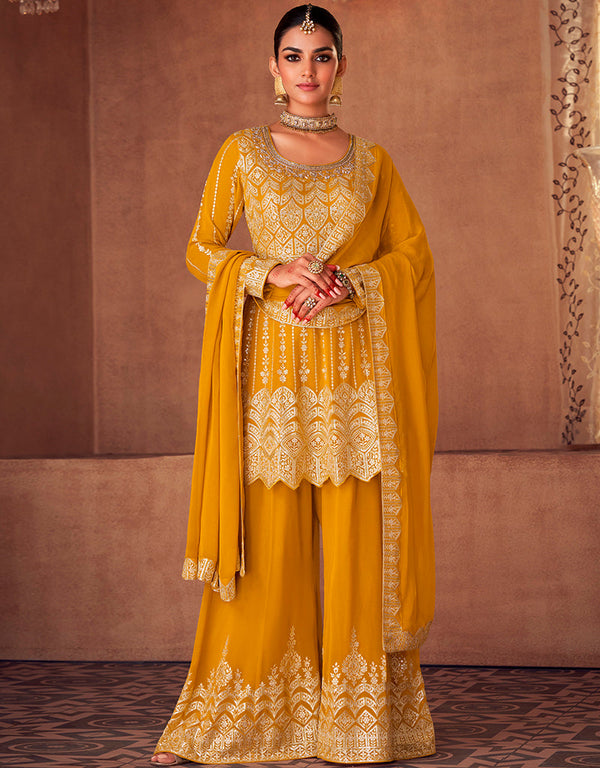 Yellow Faux Georgette Lehenga Straight