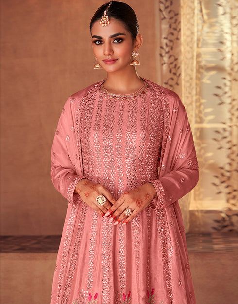 Pink Faux Georgette Lehenga Straight Closure View