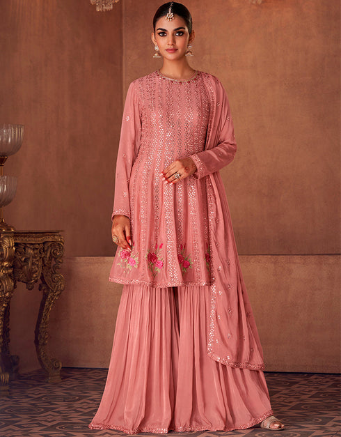 Pink Faux Georgette Lehenga Straight