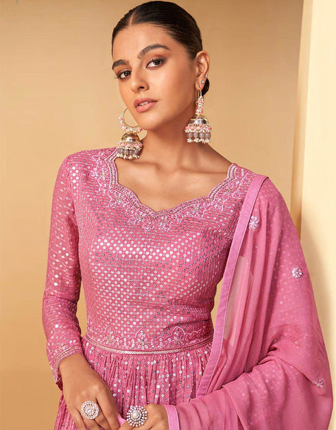 Pink Faux Georgette Palazzo Suit Closure View