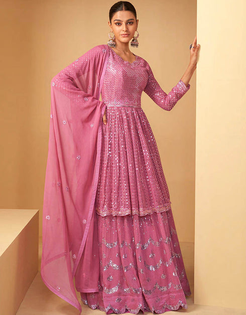 Pink Faux Georgette Palazzo Suit