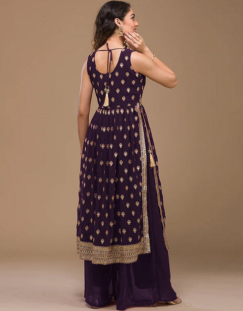 Purple Faux Georgette Palazzo Straight Closure View