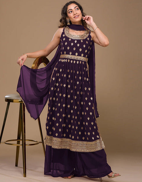 Purple Faux Georgette Palazzo Straight