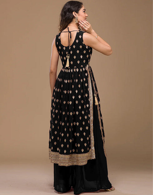 Black Faux Georgette Palazzo Straight Closure View