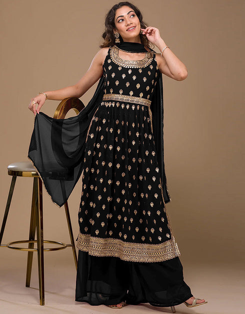 Black Faux Georgette Palazzo Straight