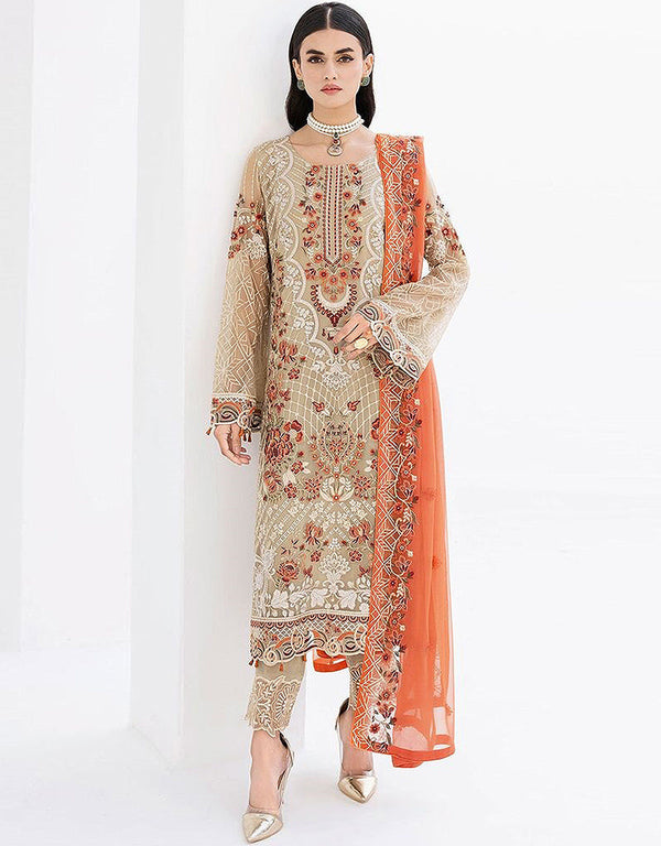 Beige Faux Georgette Pant Straight