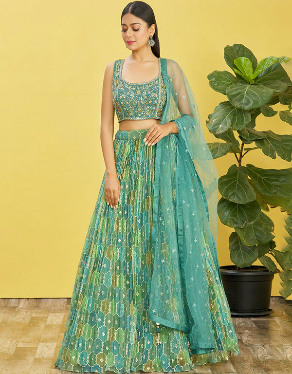 Rama Green Slub Silk Lehenga Choli