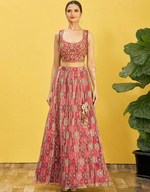 Maroon Slub Silk Lehenga Choli Closure View