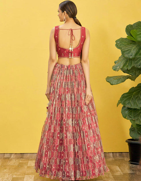 Maroon Slub Silk Lehenga Choli Back View