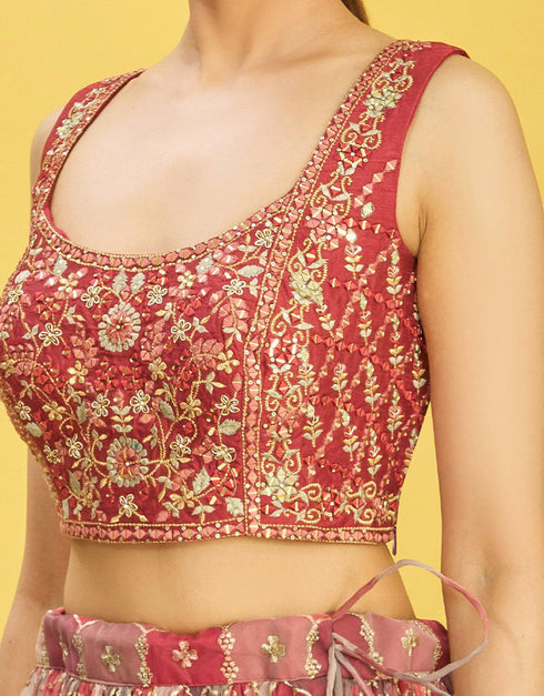 Maroon Slub Silk Lehenga Choli Salwar Kameez