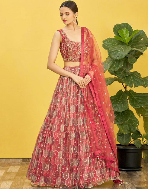 Maroon Slub Silk Lehenga Choli