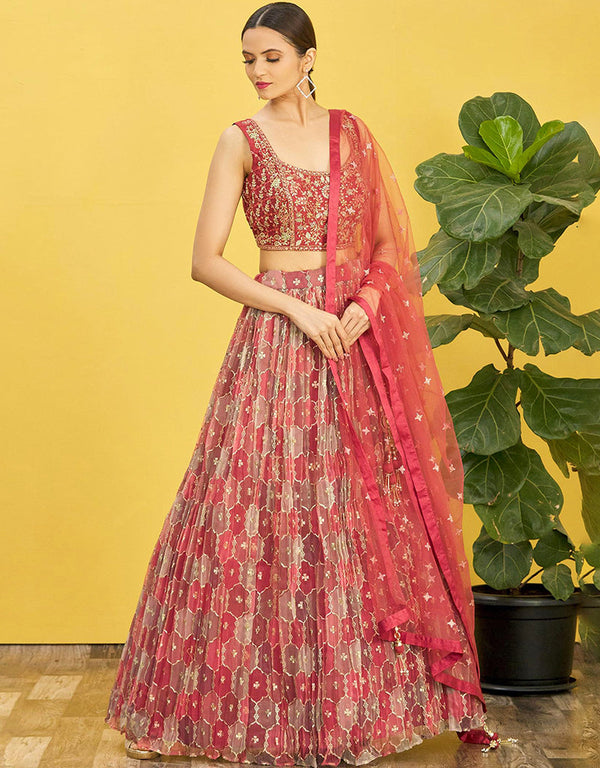 Maroon Slub Silk Lehenga Choli